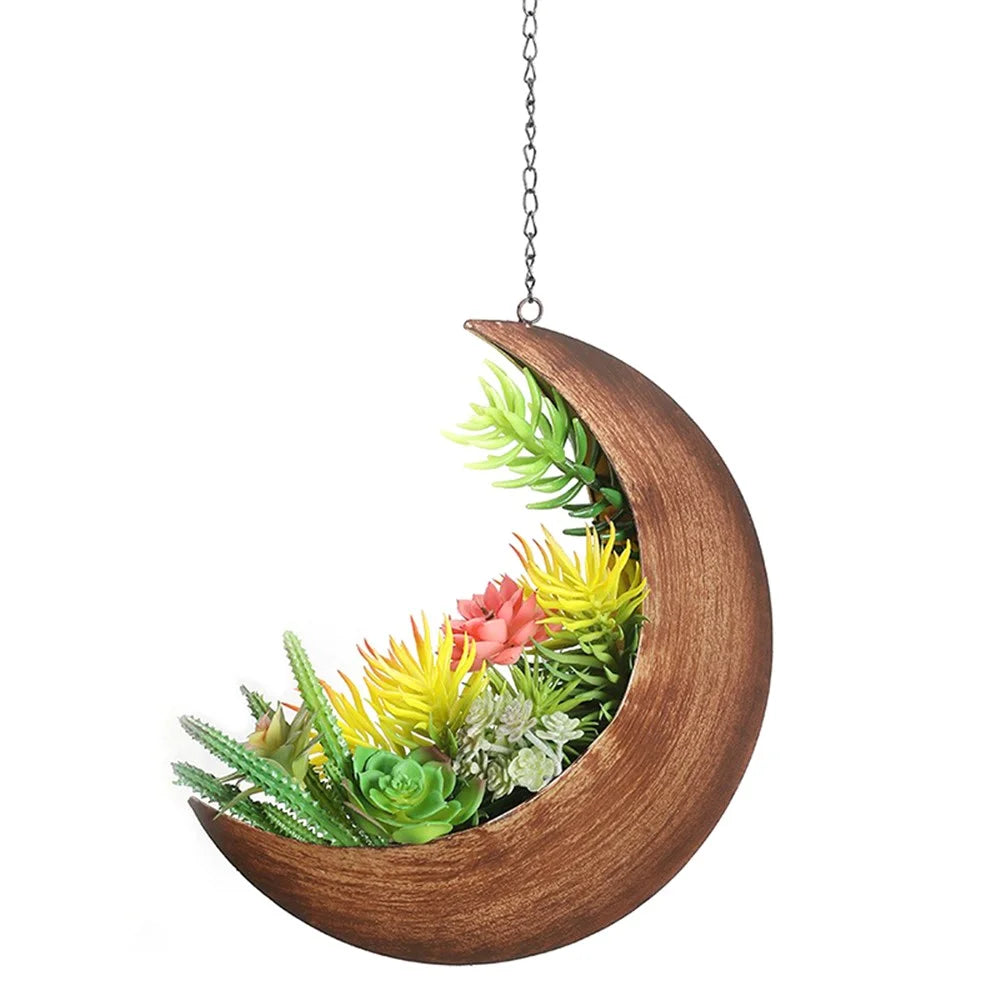 001-YL-221 Hanging Plant Pot Indoor Outdoor Balcony Potted Flower Iron Display Basket  - Moon / Bronze - 1
