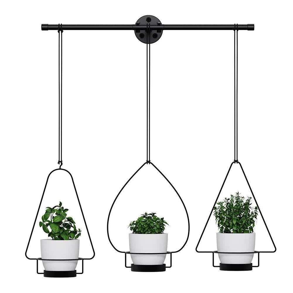 001- ZJ-YX08 3-in-1 Flower Pot Holder Wall-mounted Geometric Iron Hanging Rack - 1