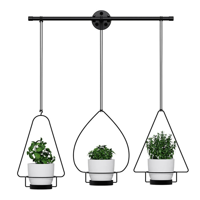 001- ZJ-YX08 3-in-1 Flower Pot Holder Wall-mounted Geometric Iron Hanging Rack - 1