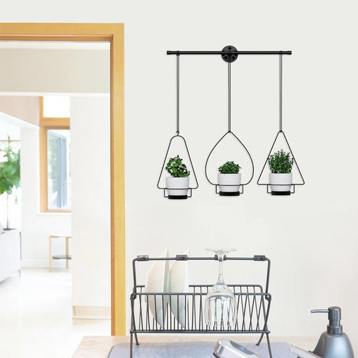 001- ZJ-YX08 3-in-1 Flower Pot Holder Wall-mounted Geometric Iron Hanging Rack - 2