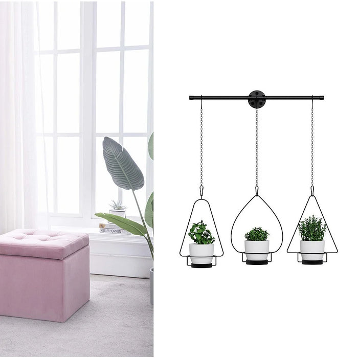 001- ZJ-YX08 3-in-1 Flower Pot Holder Wall-mounted Geometric Iron Hanging Rack - 3