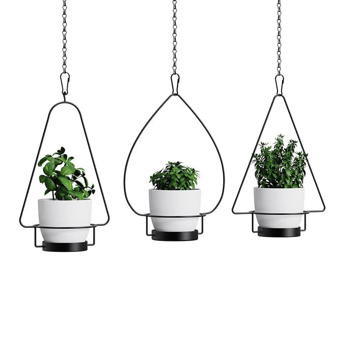 001- ZJ-YX08 3-in-1 Flower Pot Holder Wall-mounted Geometric Iron Hanging Rack - 4
