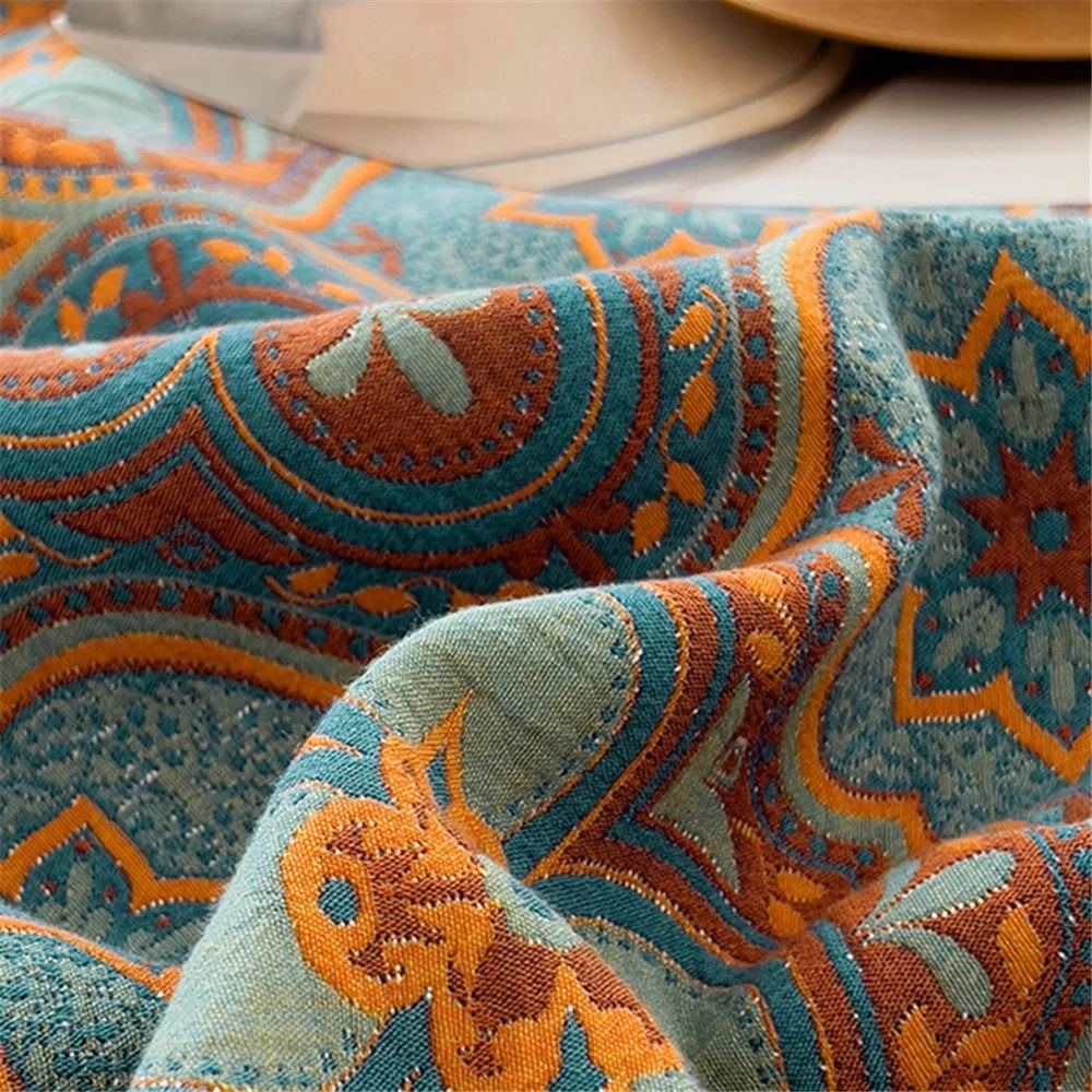 K-80 150x200±2cm Retro Printed Throw Blanket Cotton Towel Quilt with 2 Pillowcases - Style A / Purple - 2