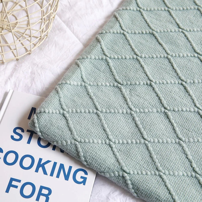 JB014 127x180cm Rhombus Texture Knitted Blanket Sofa Throw Blanket with Tassel - Mint Green - 3