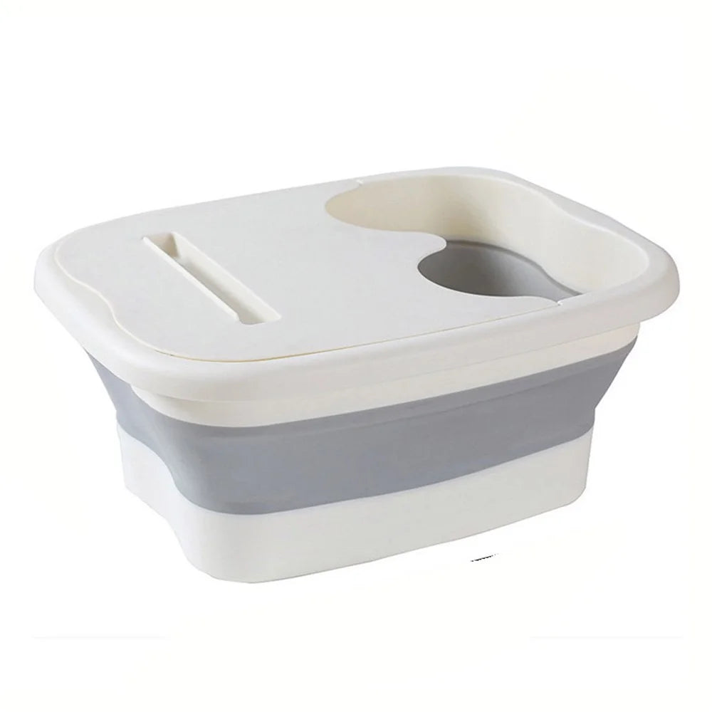 Thickened Silicone Foot Bath Basin Home Foldable Foot Soaking Bucket with Lid - Grey - 1