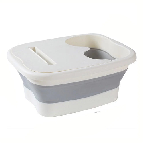 Thickened Silicone Foot Bath Basin Home Foldable Foot Soaking Bucket with Lid - Grey - 1