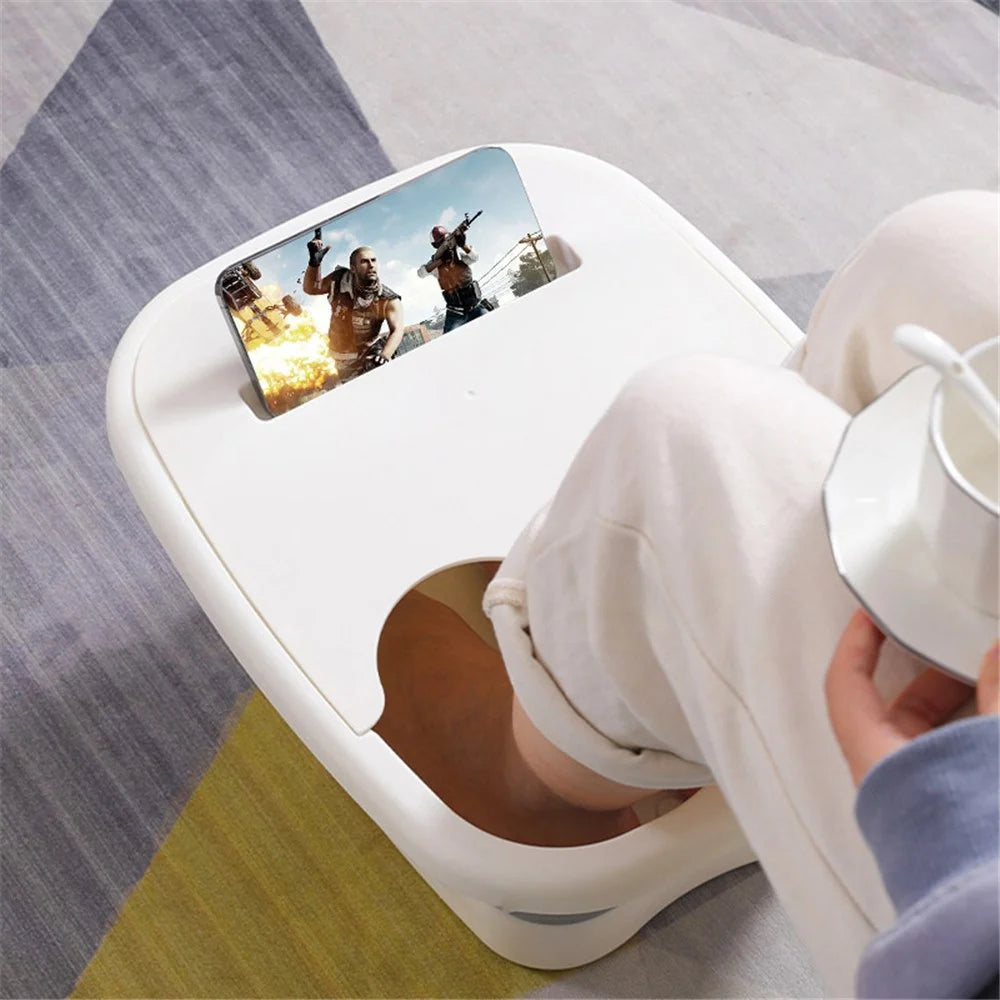 Thickened Silicone Foot Bath Basin Home Foldable Foot Soaking Bucket with Lid - Grey - 2