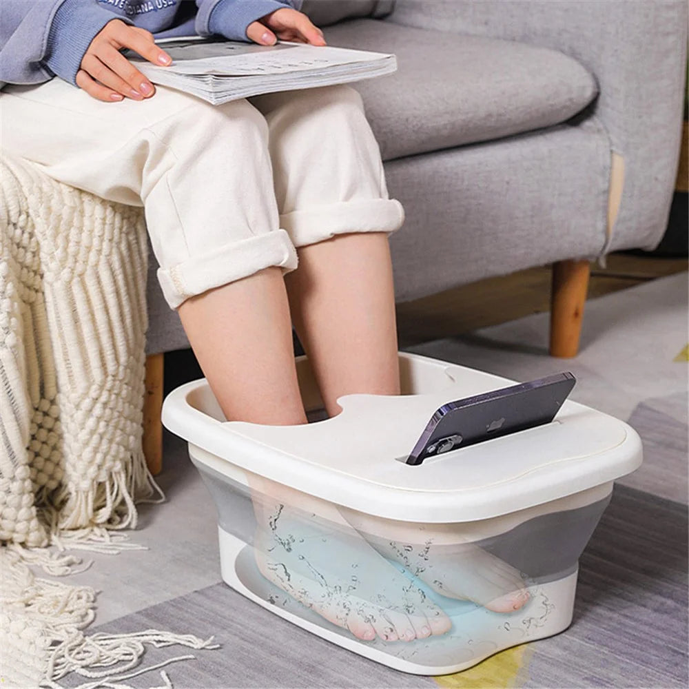Thickened Silicone Foot Bath Basin Home Foldable Foot Soaking Bucket with Lid - Grey - 3
