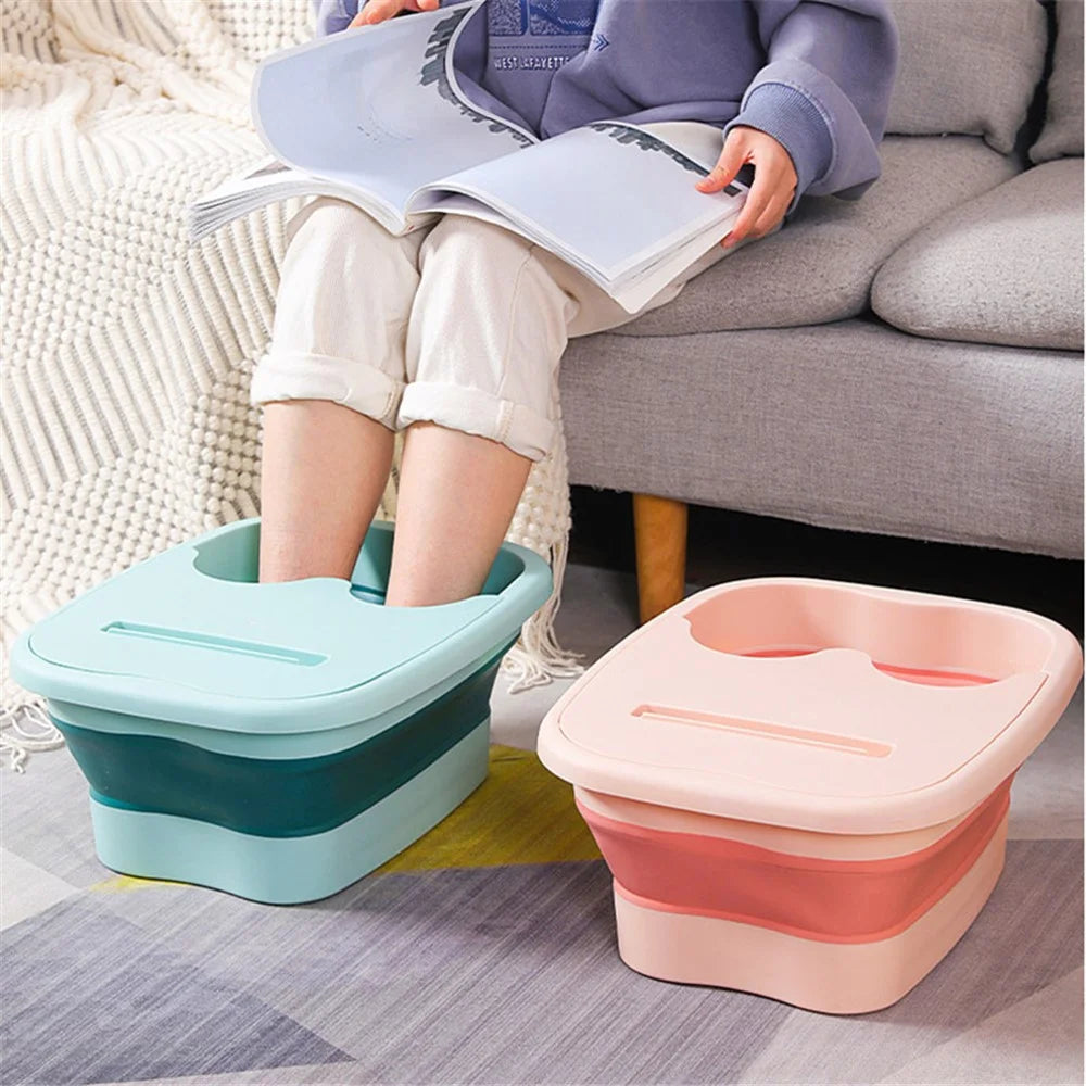 Thickened Silicone Foot Bath Basin Home Foldable Foot Soaking Bucket with Lid - Grey - 4