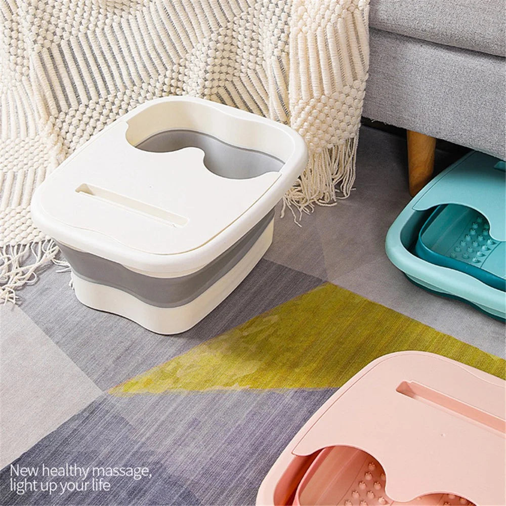Thickened Silicone Foot Bath Basin Home Foldable Foot Soaking Bucket with Lid - Grey - 5