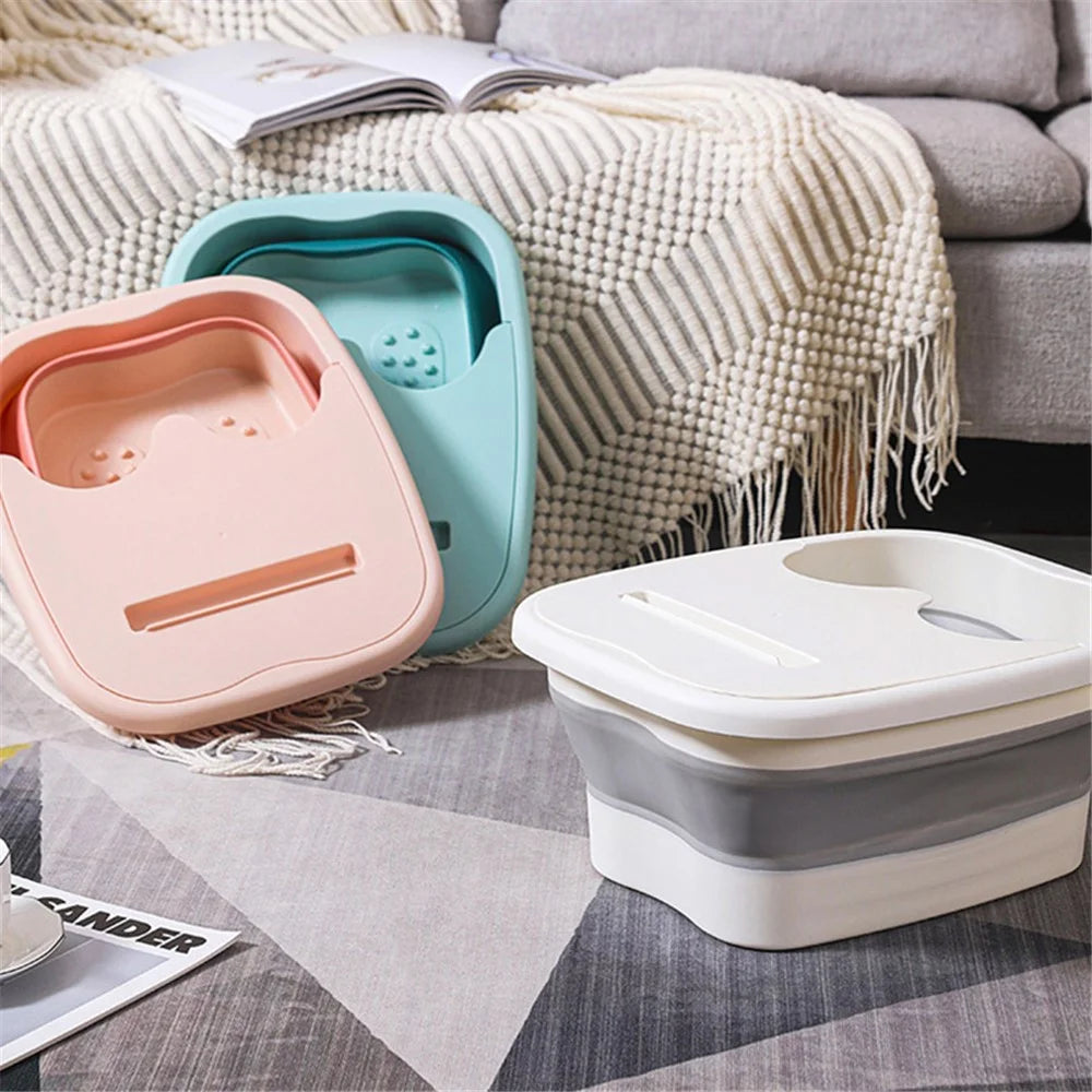 Thickened Silicone Foot Bath Basin Home Foldable Foot Soaking Bucket with Lid - Grey - 6