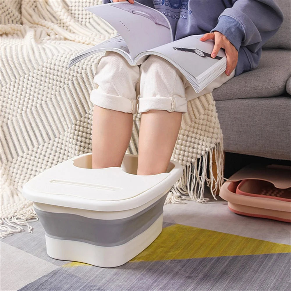 Thickened Silicone Foot Bath Basin Home Foldable Foot Soaking Bucket with Lid - Grey - 7