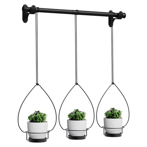 001-ZJ-YXH001 3Set Hanging Flower Pot with Extendable Hanging Rod Garden Basket Wall-Mounted Flowerpot - Black - 1