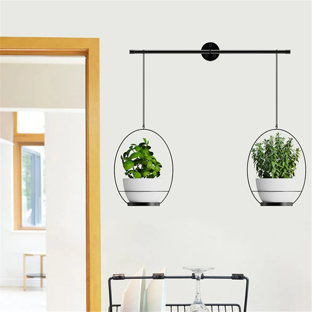 001 Hanging Flower Pots Wall-Mounted Planter Rod with Detachable Baskets (Set of 2) - Black - 2