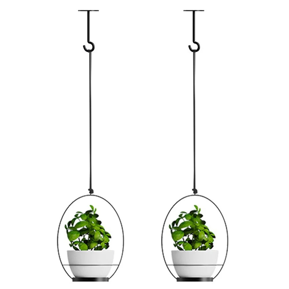 001 2-in-1 Hanging Planter Basket Wall-mounted Indoor Flower Pot Holder with Hooks - 1