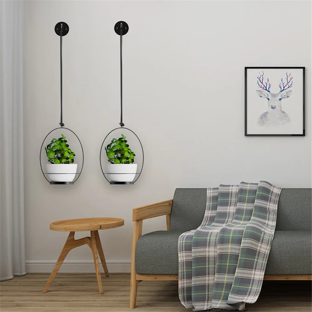 001 2-in-1 Hanging Planter Basket Wall-mounted Indoor Flower Pot Holder with Hooks - 2