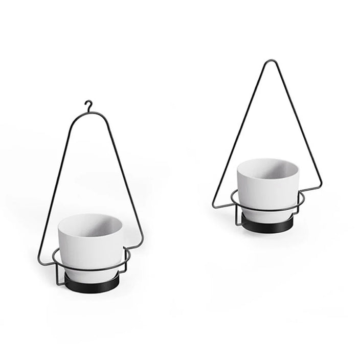 001- ZJ-YXH001 Set of 3 Hanging Flower Pot Wall-Mounted Gardening Plant Hangers with Extendable Rod - Black+Triangle - 2