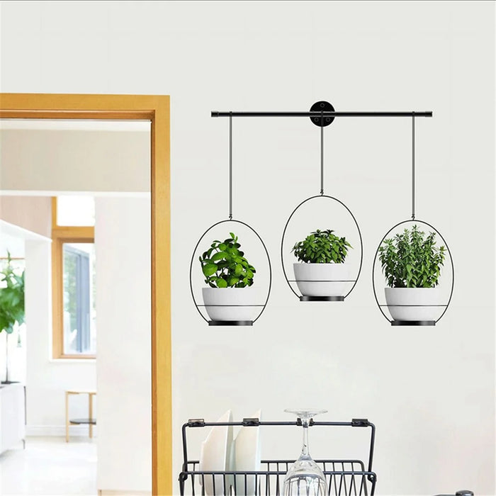 001- ZJY-GT3 ZJY-GT2 Set of 3 Hanging Plant Hangers Detachable Wall-Mounted Flower Pot Holder - Black - 3