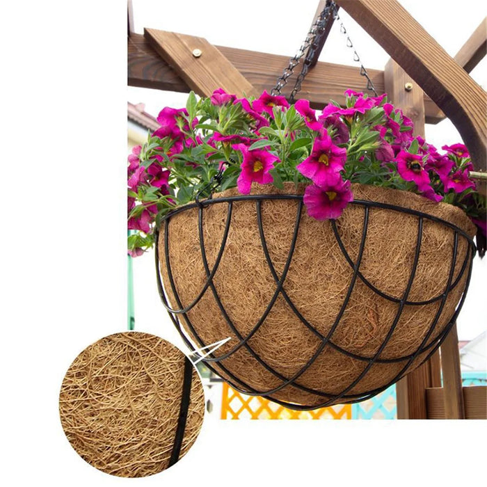 001-YZ01 16-inch Hanging Plant Pot Holder Metal Planter Basket with Coir Liner (Semi-circular Mesh Shape) - 5