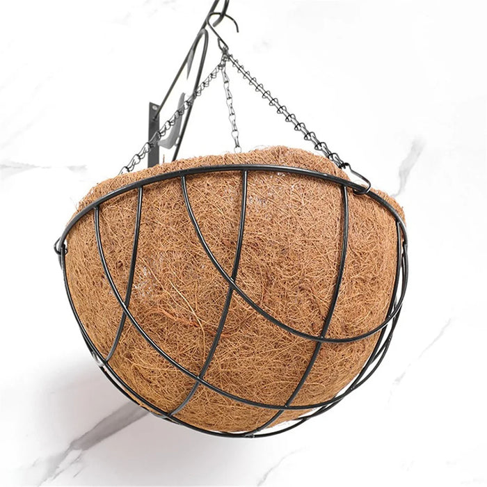 001-YZ01 16-inch Hanging Plant Pot Holder Metal Planter Basket with Coir Liner (Semi-circular Mesh Shape) - 6