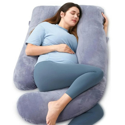 Pregnant Women Sleeping Nursing Maternity Full Body Pillow Support Pregnancy Pillow - Crystal Velvet / Grey - 1