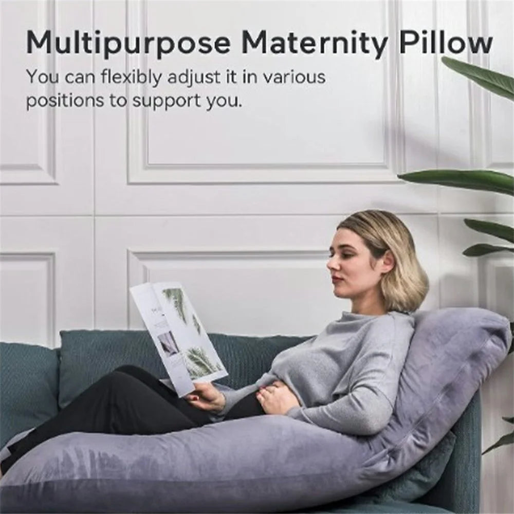 Pregnant Women Sleeping Nursing Maternity Full Body Pillow Support Pregnancy Pillow - Crystal Velvet / Grey - 3
