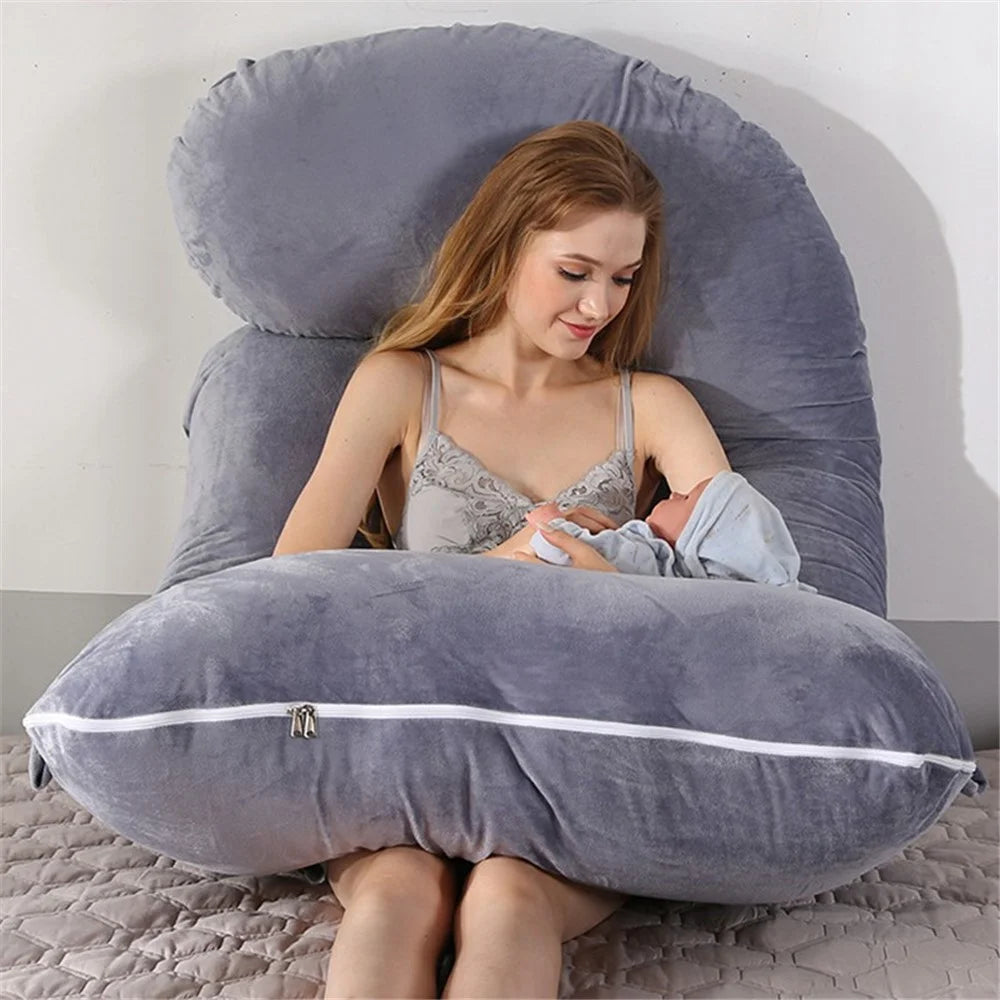 Pregnant Women Sleeping Nursing Maternity Full Body Pillow Support Pregnancy Pillow - Crystal Velvet / Grey - 4