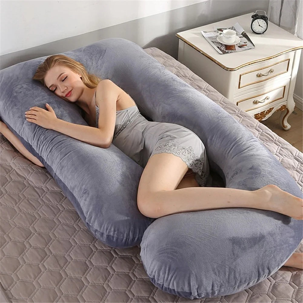 Pregnant Women Sleeping Nursing Maternity Full Body Pillow Support Pregnancy Pillow - Crystal Velvet / Grey - 5