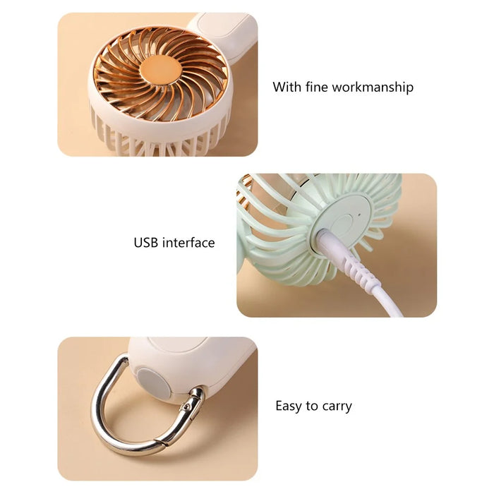 Electroplated Handheld Fan Mini Summer Cooler Hanging Cooling Fan with Carabiner - Green - 7