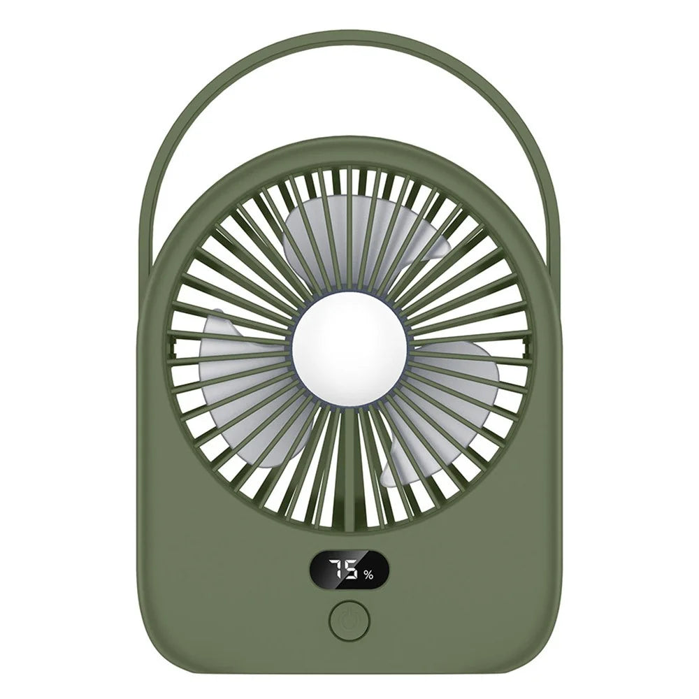 Rechargeable Silent Fan 1-5 Gear Desktop Fan Outdoors Small Camping Night Light - Green - 1