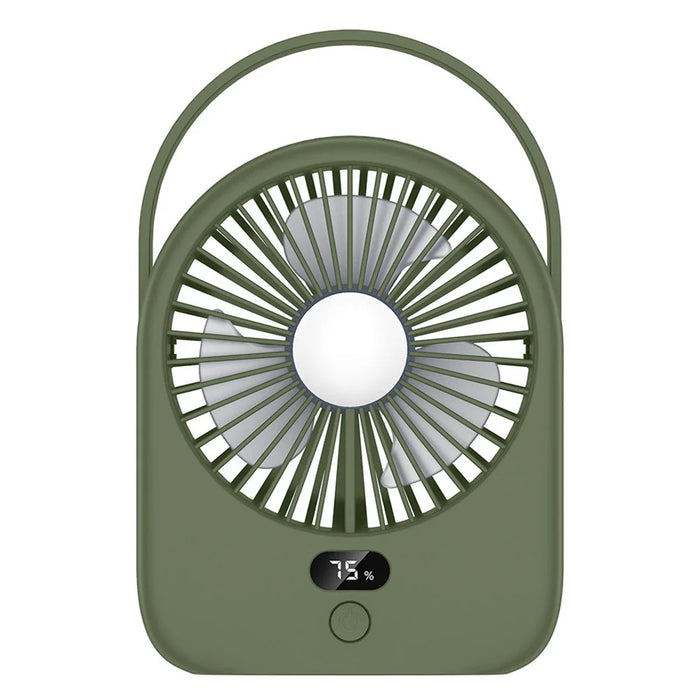 Rechargeable Silent Fan 1-5 Gear Desktop Fan Outdoors Small Camping Night Light - Green - 1