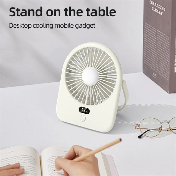 Rechargeable Silent Fan 1-5 Gear Desktop Fan Outdoors Small Camping Night Light - Green - 5