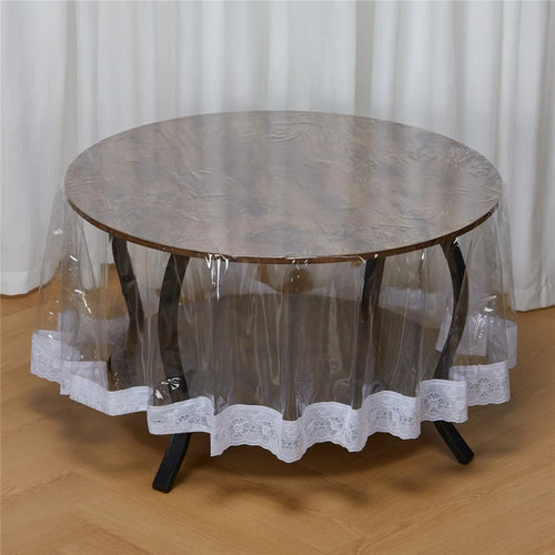150cm Transparent PVC Round Tablecloth with Lace Edge Oil Proof Tabletop Cover - 1