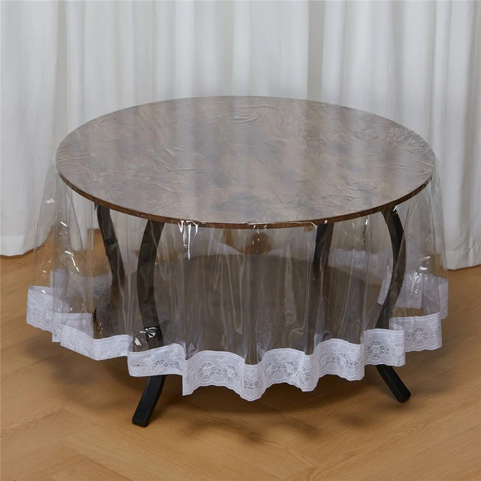 150cm Transparent PVC Round Tablecloth with Lace Edge Oil Proof Tabletop Cover - 1