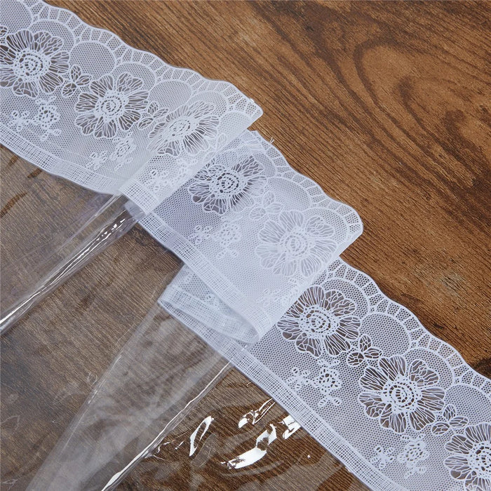 150cm Transparent PVC Round Tablecloth with Lace Edge Oil Proof Tabletop Cover - 5