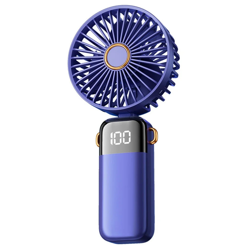 Powerful Handheld Fan with Digital Display 1200mAh 5 Speed Desk Fan USB Charging Cooling Fan - Blue - 1
