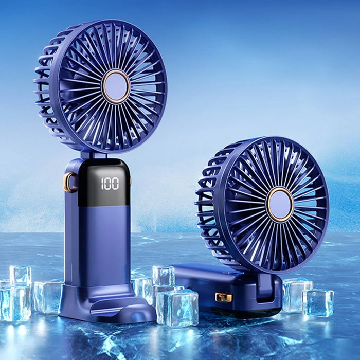 Powerful Handheld Fan with Digital Display 1200mAh 5 Speed Desk Fan USB Charging Cooling Fan - Blue - 2