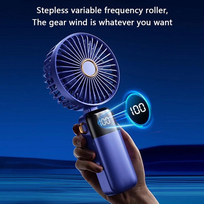 Powerful Handheld Fan with Digital Display 1200mAh 5 Speed Desk Fan USB Charging Cooling Fan - Blue - 3
