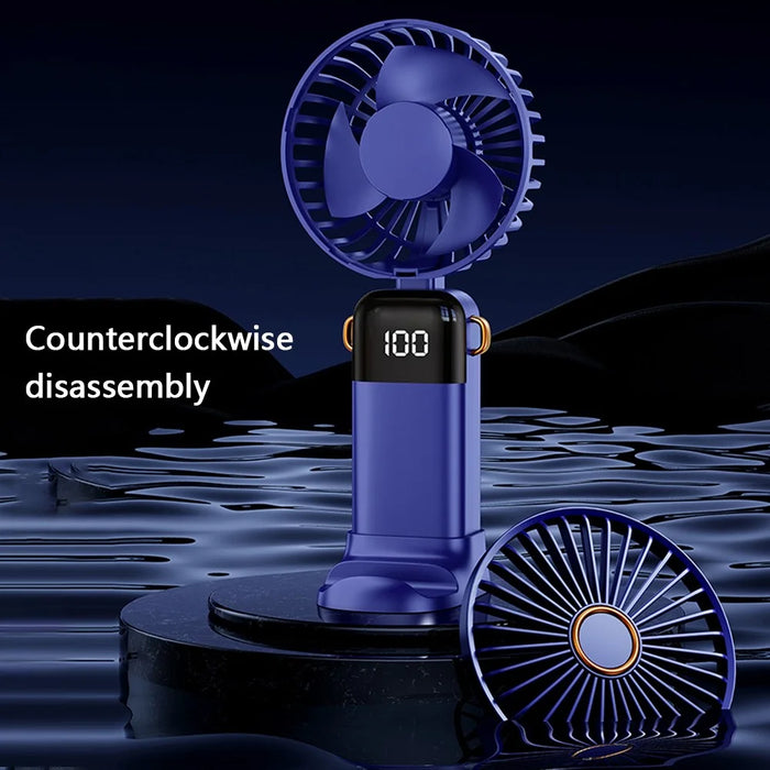 Powerful Handheld Fan with Digital Display 1200mAh 5 Speed Desk Fan USB Charging Cooling Fan - Blue - 4