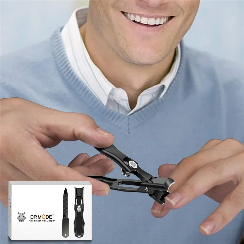 Stainless Steel Men Nail Cutter Nail Cutting Trimmer with Nail File and Storage Box - Black - 7