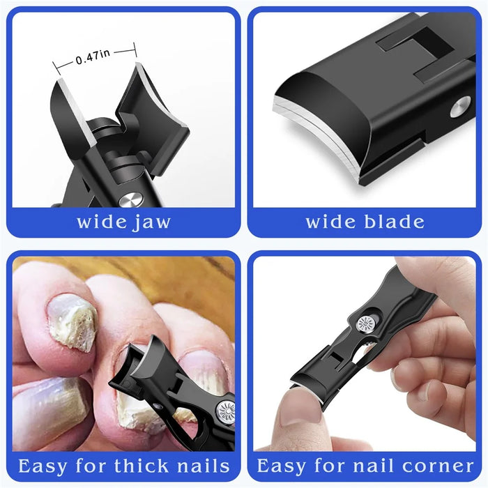 Anti-Splash Nail Clipper Stainless Steel Fingernails Toenails Cutter Nail Trimmer Manicure Tool - Black - 3