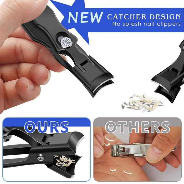 Anti-Splash Nail Clipper Stainless Steel Fingernails Toenails Cutter Nail Trimmer Manicure Tool - Black - 5