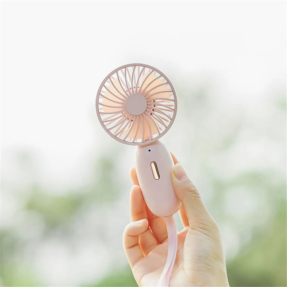F211 Mini Handheld Fan 3 Speeds Adjustable Silent Fan with Wrist Strap - Pink - 2