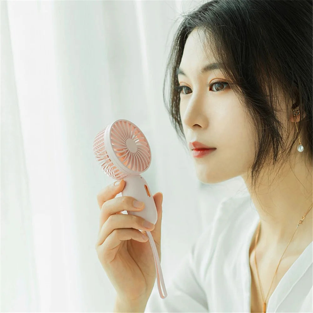 F211 Mini Handheld Fan 3 Speeds Adjustable Silent Fan with Wrist Strap - Pink - 3