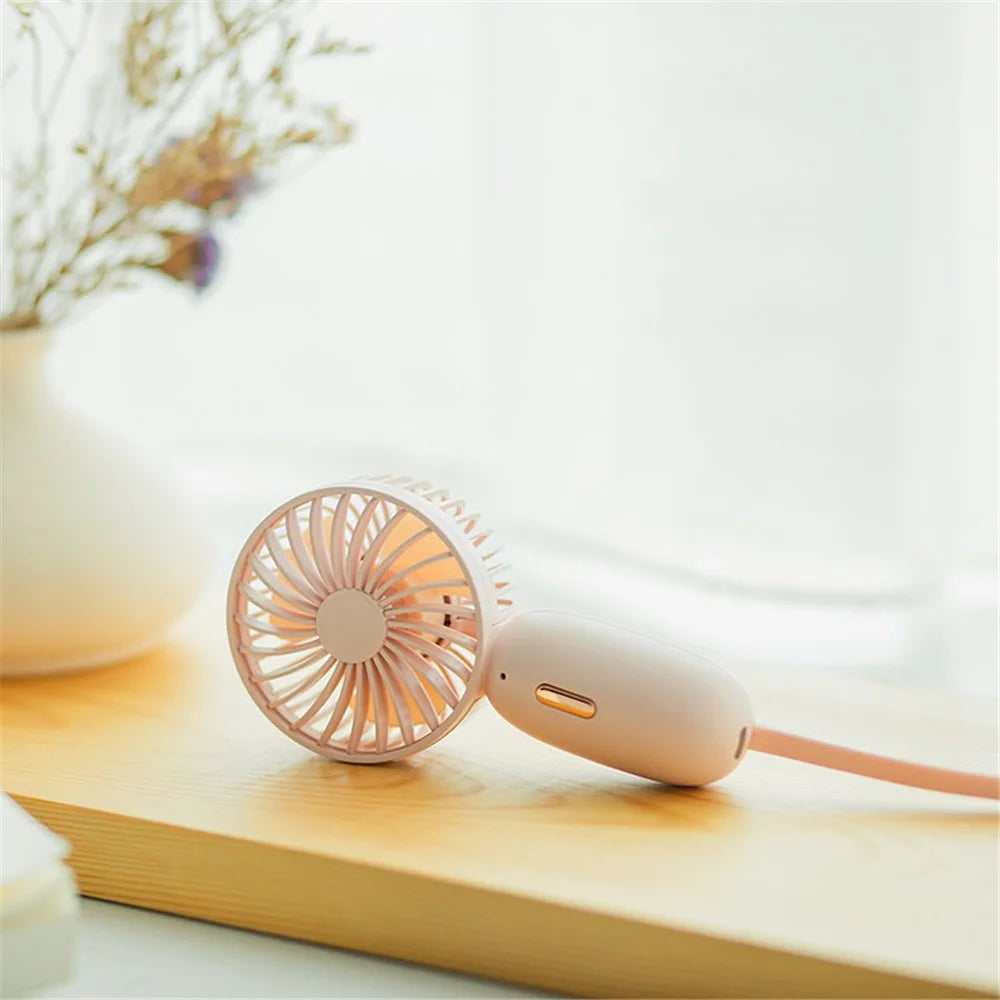 F211 Mini Handheld Fan 3 Speeds Adjustable Silent Fan with Wrist Strap - Pink - 4