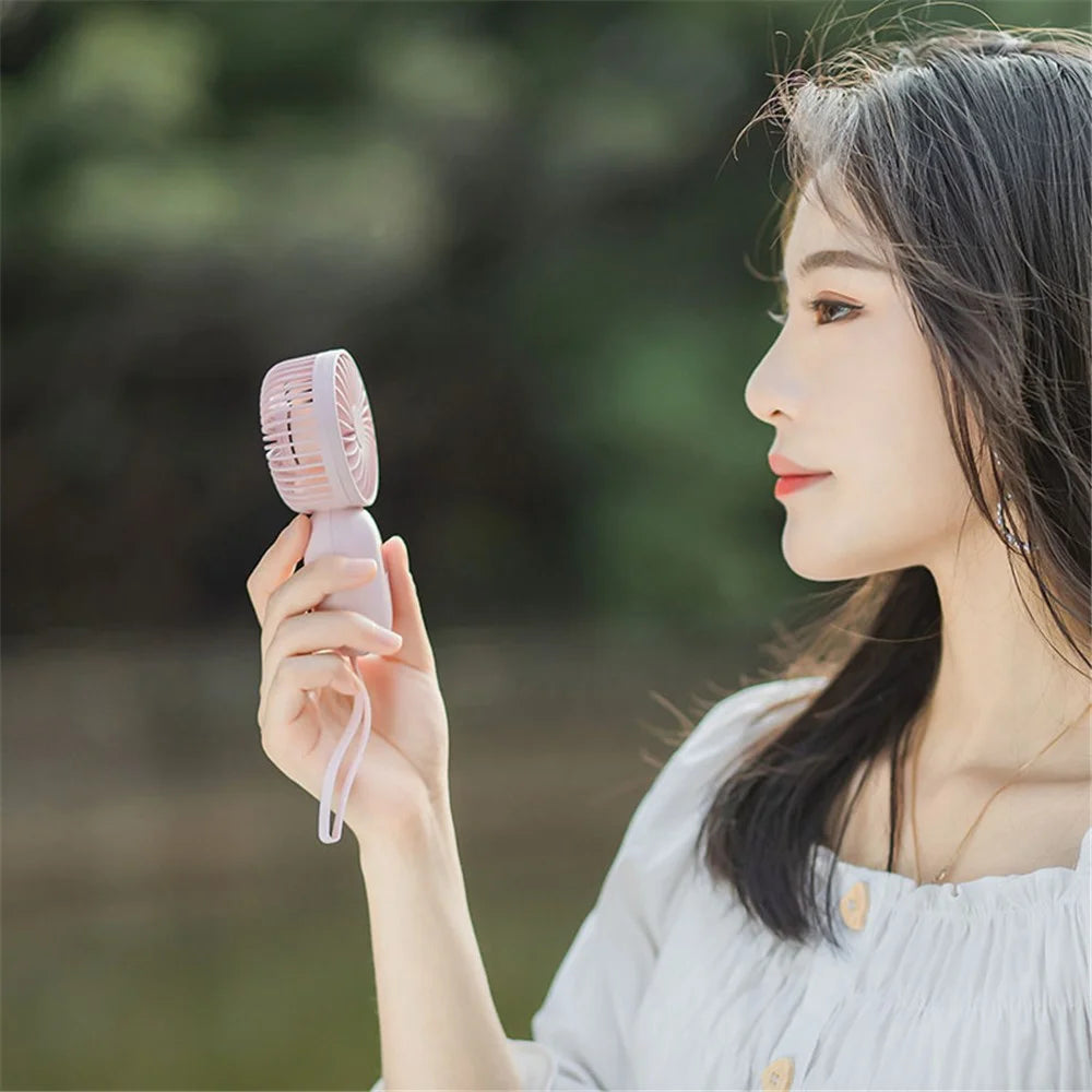 F211 Mini Handheld Fan 3 Speeds Adjustable Silent Fan with Wrist Strap - Pink - 7