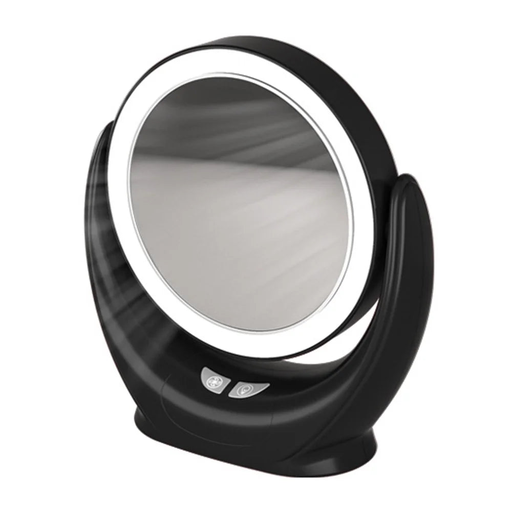 Multifunction Desktop Makeup Mirror with Dimmable LED Fill Light and Fan (No Battery) - Black - 1