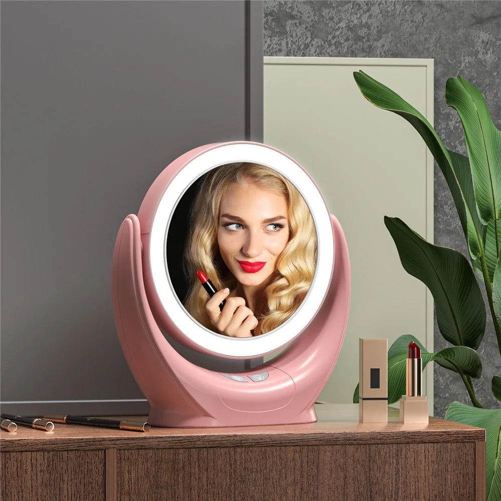 Multifunction Desktop Makeup Mirror with Dimmable LED Fill Light and Fan (No Battery) - Black - 4