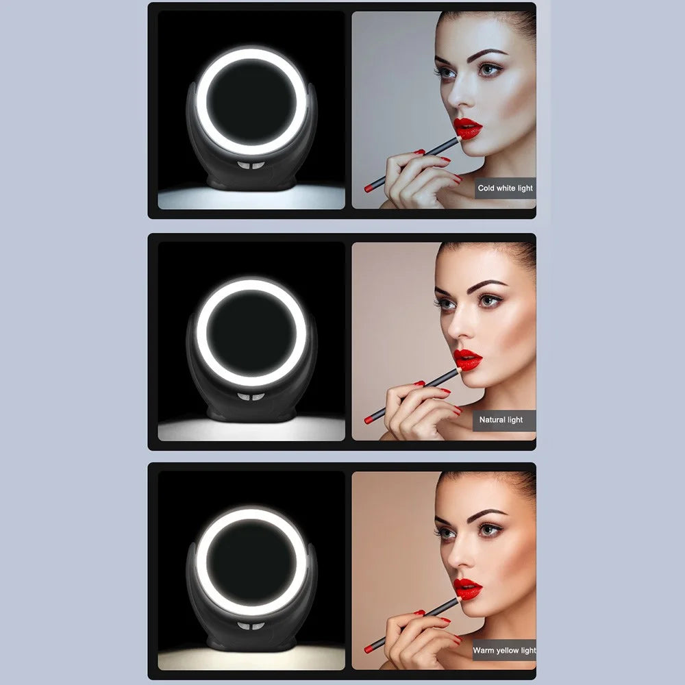 Multifunction Desktop Makeup Mirror with Dimmable LED Fill Light and Fan (No Battery) - Black - 6