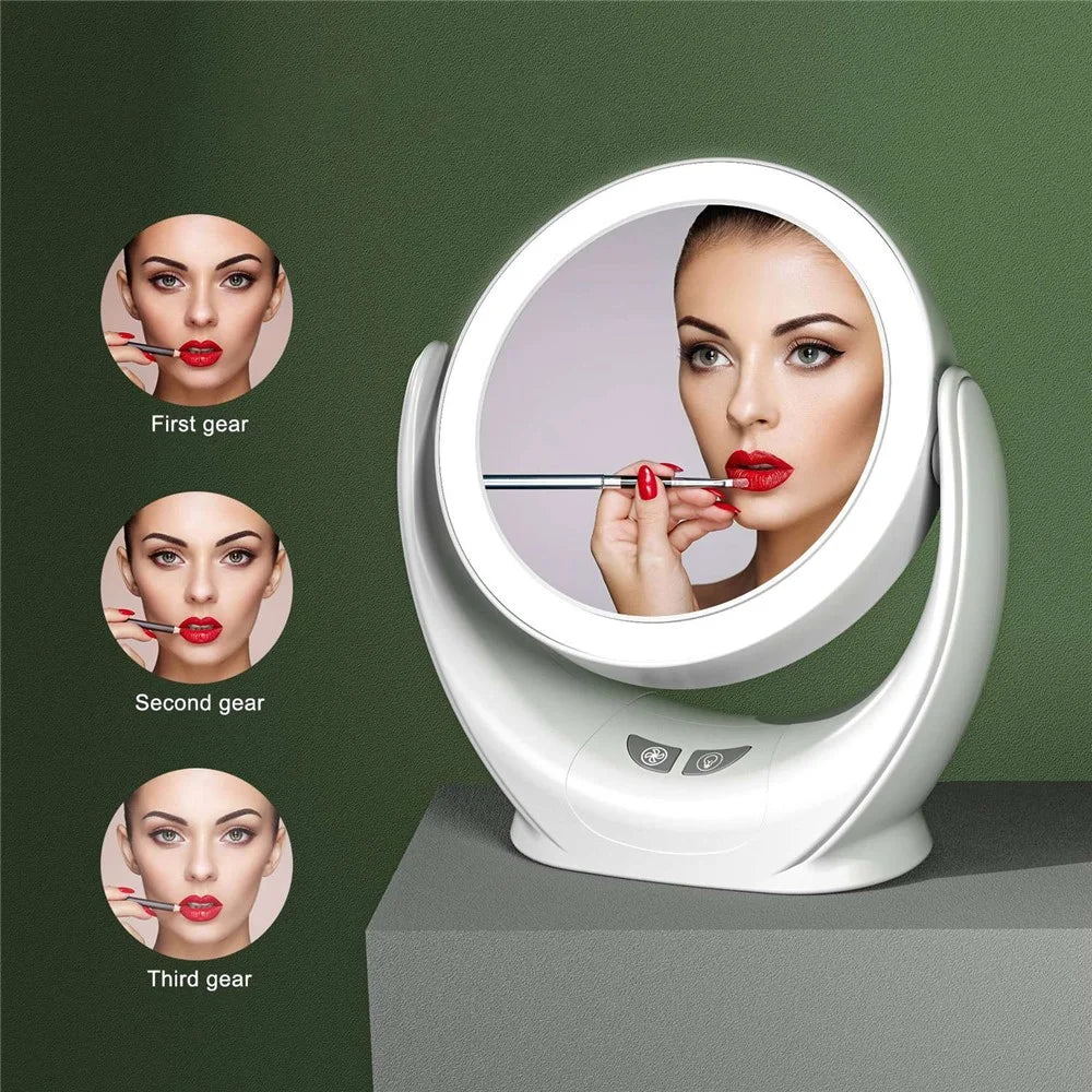 Multifunction Desktop Makeup Mirror with Dimmable LED Fill Light and Fan (No Battery) - Black - 7